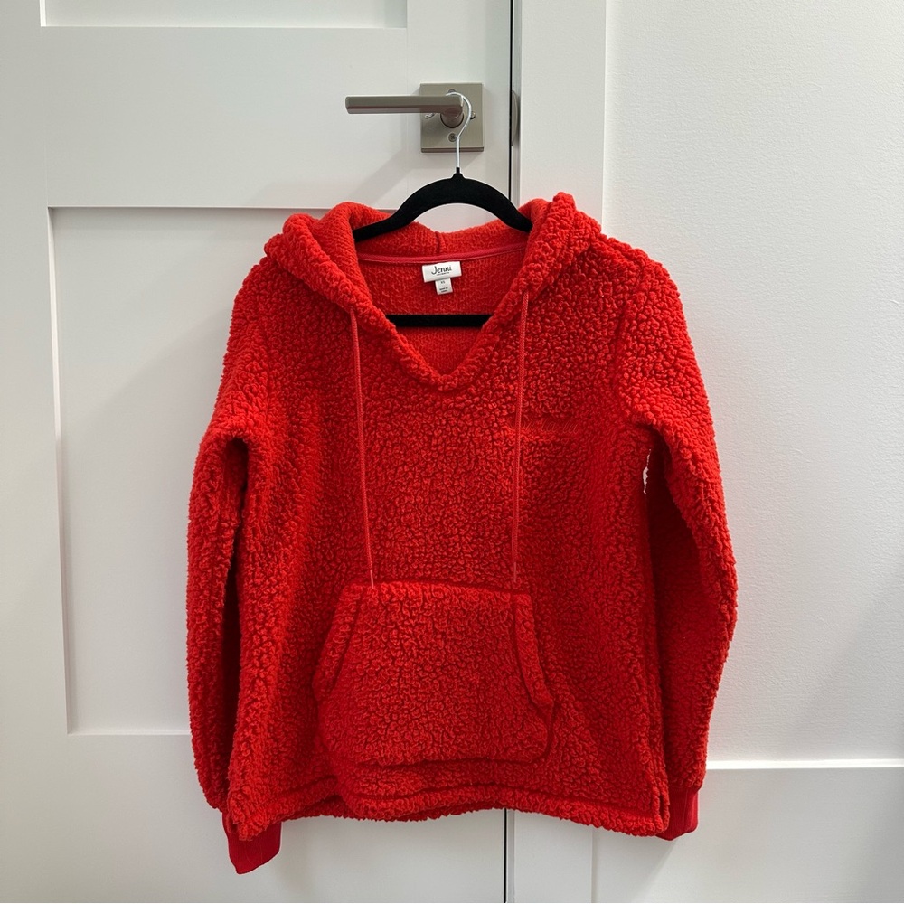 Jenni Red Plush Hoodie Cozy Sherpa Material